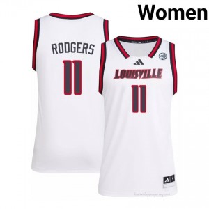 Kobe Rodgers #11 White Louisville Women's University Basketball Jersey | Cardinal Nation Essential 93UTt26N