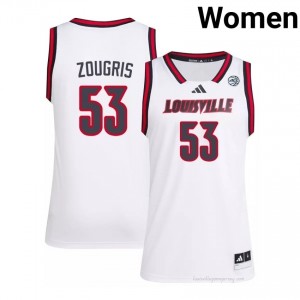 Official White Vangelis Zougris Cardinals #53 Women's Basketball Jersey | University of Louisville Gameday Wear 984M1VI2