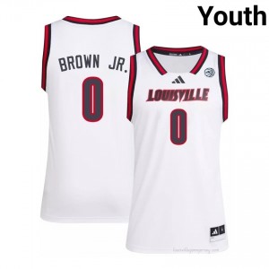 Official White Mikel Brown Jr. Cardinals #0 Youth Basketball Jersey | University of Louisville Gameday Wear 5361s26o