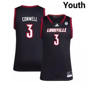 Louisville Cardinals Ryan Conwell #3 Black Youth Basketball Jersey | NCAA Licensed Stitch Replica 67864ib1